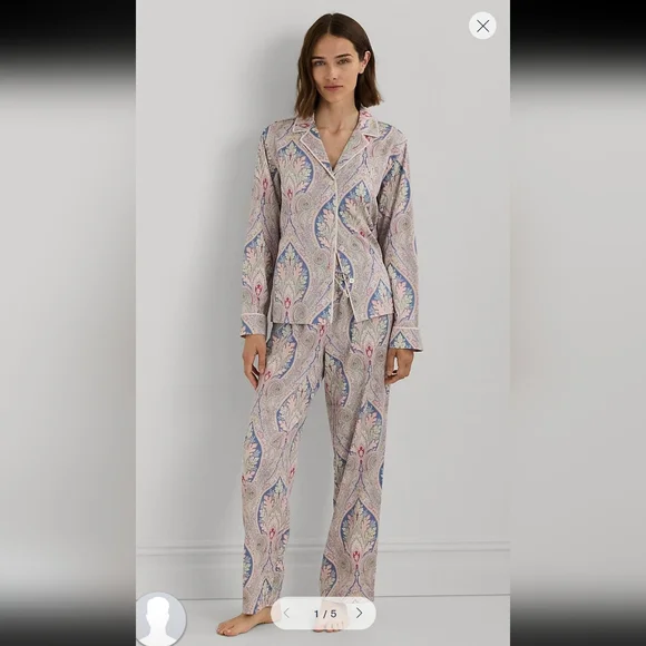 Lauren Ralph Lauren Women's Paisley Pajama Set - Blue and Pink - Picture 11 of 11